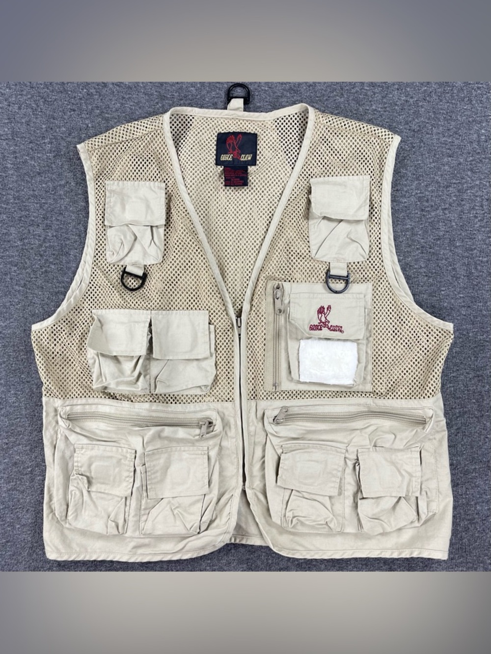 Vintage Eagle Claw Fishing Vest Mens L-XL Beige Mesh Vented Utility Outdoors